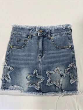 Nina Rossi Frayed Star Embellished Denim Mini Skirt - Blue